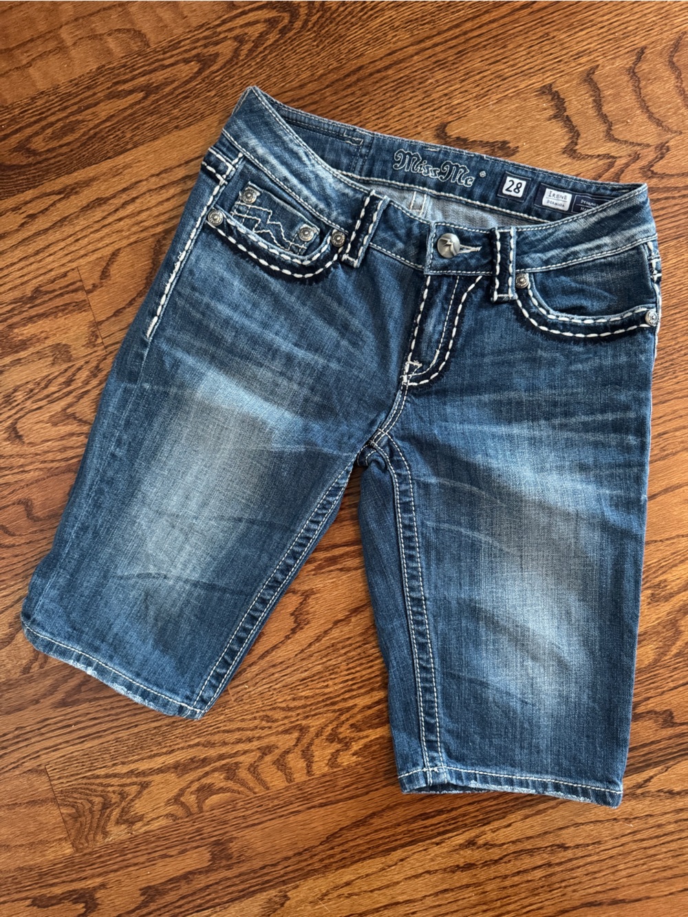 Miss Me Women's Blue Washed Embellished Denim Bermuda Shorts Style Irene